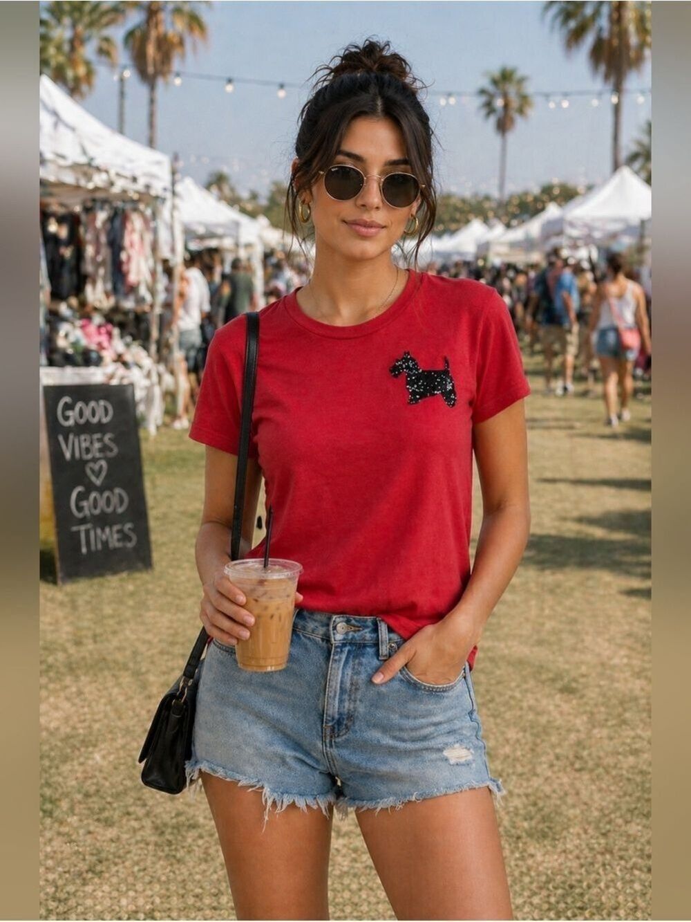 J Crew Red Dog Tee Sequin Puppy Shirt Small